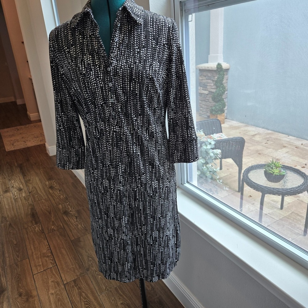 Valerie Stevens Womens Black Dotted Sheath Size Small Collar Stretch